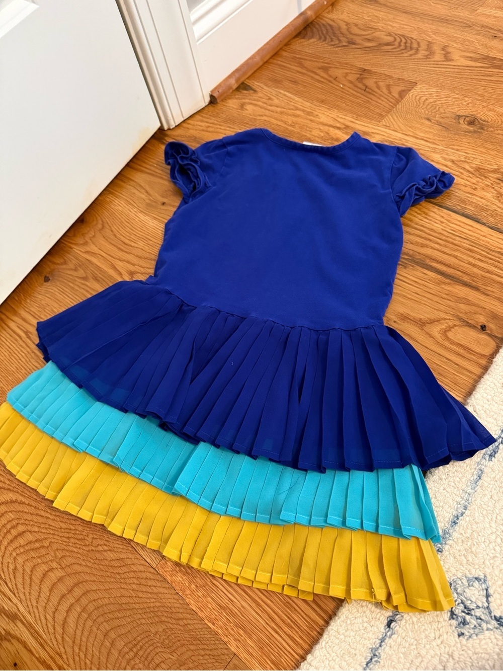 Hanna Andersson Tiered Ruffle Dress Blue Teal Yellow Size 110 cm US 5 - Picture 6 of 6